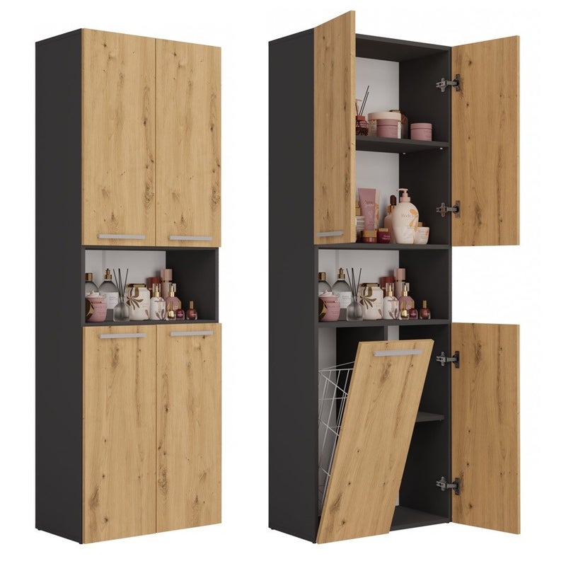 Topeshop Szafka Łazienkowa NEL 1K DD ANT/ART KP Grafitowy Dąb