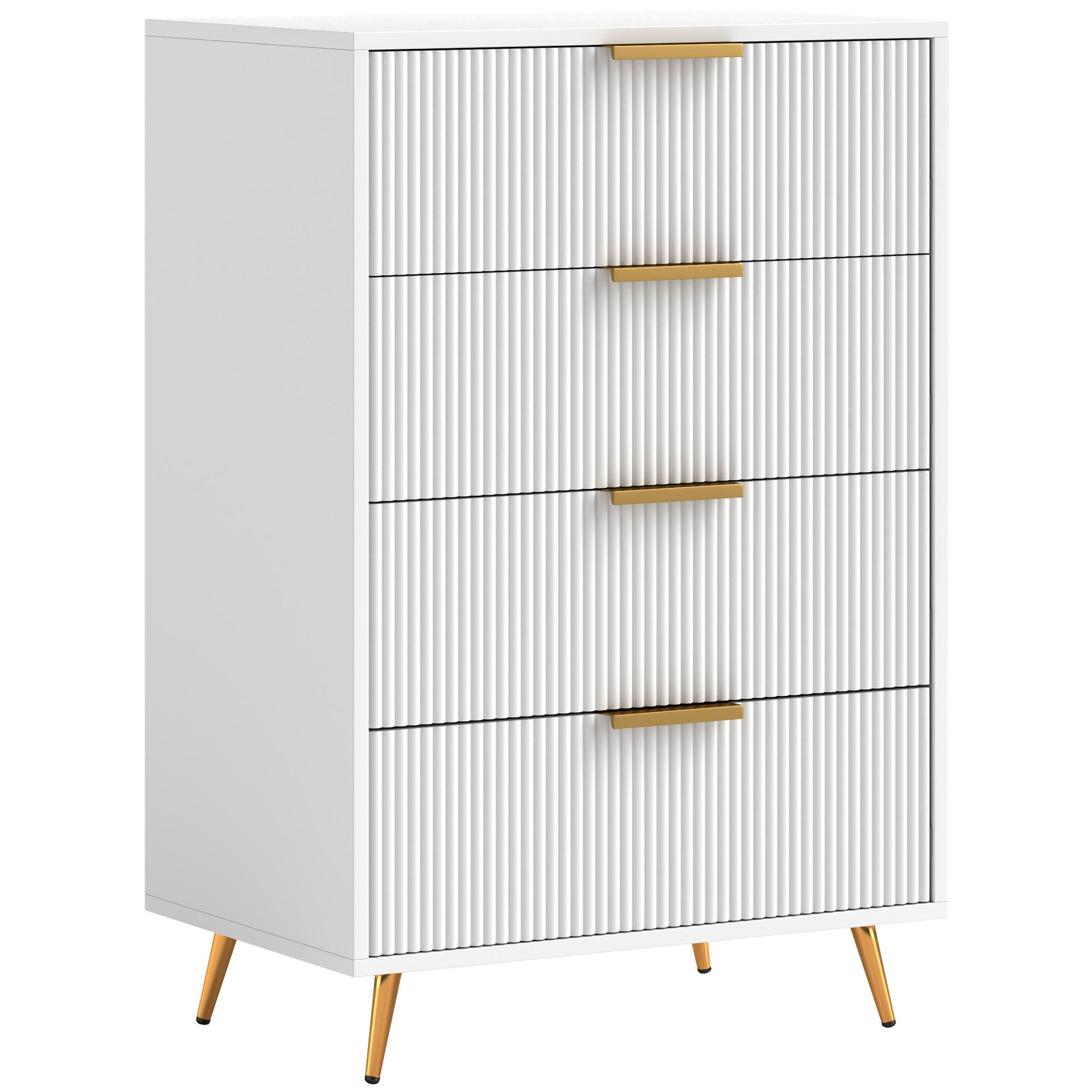 Nowoczesna komoda do sypialni z 4 szufladami, falisty front z zabezpieczeniem przed przewróceniem, 60x40x90 cm, kolor biały