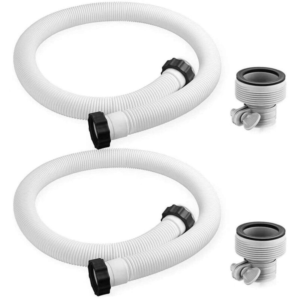 Zestaw 2 węży basenowych 38 mm do basenów naziemnych, 150 cm, z 2 adapterami typu B, wężem wymiennym do basenów Intex i pomp filtrujących