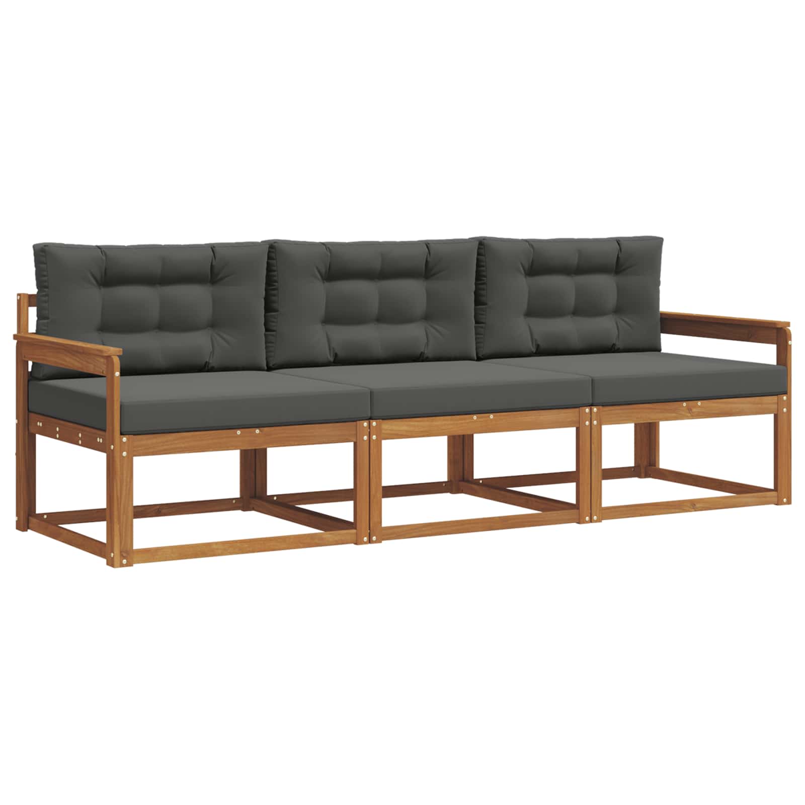 Sofa Ogrodowa Modułowa 3-Osobowa Drewniana z Antracytowymi Poduszkami