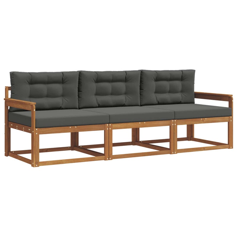 Sofa Ogrodowa Modułowa 3-Osobowa Drewniana z Antracytowymi Poduszkami