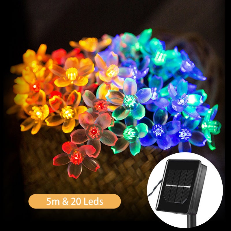 Girlandy Solarne LED Kwiaty, Wodoodporne Zewnętrzne Lampki, Oświetlenie Ogrodowe Trawnikowe, Dekoracja Świąteczna/Imprezowa, Girlanda Świecąca