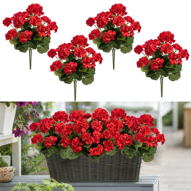 Zestaw 8 sztucznych pelargonii, odpornych na promieniowanie UV, do dekoracji zewnętrznych, do ogrodu, na balkon, dziedziniec, werandę, wiosna-lato, w