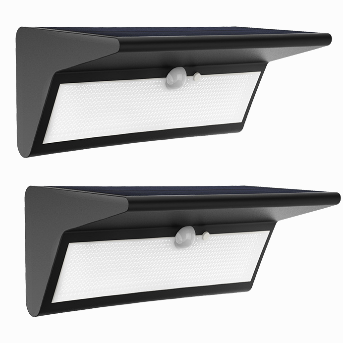 Zestaw 2 lamp solarnych z czujnikiem ruchu, oświetleniem ogrodu solarnym, wodoodpornym oświetleniem zewnętrznym IP65, 4 trybami, ciepłym światłem