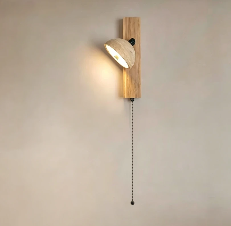 Kinkiet ścienny z kamienia, styl Wabi-sabi, naturalny żółty trawertyn, ciepłe światło LED (220 V, 7 W), lampka nocna
