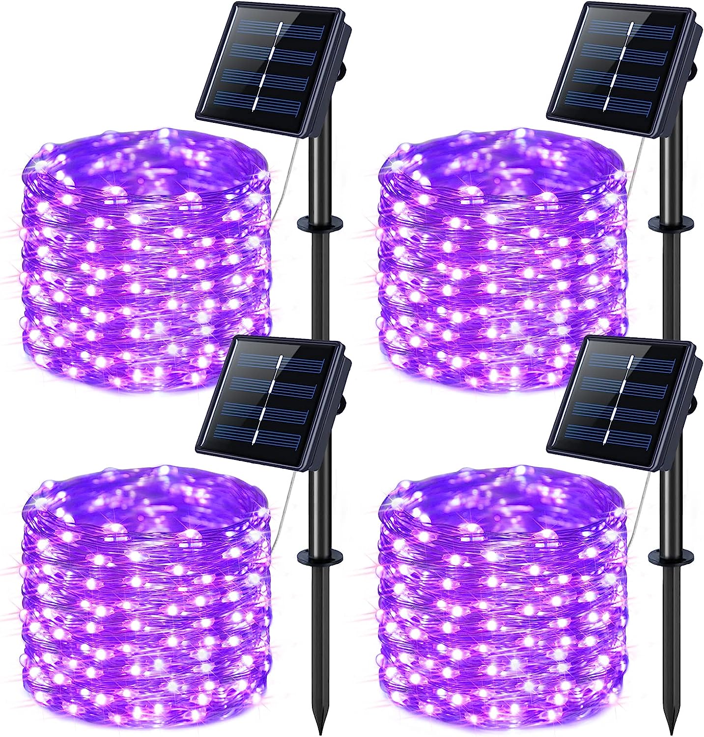 Zestaw 4 solarnych lampek sznurkowych, 150 LED 15m 8 trybów solarna lampka Fairy Tale, wodoodporna na zewnątrz, dekoracja świąteczna (Fioletowy)