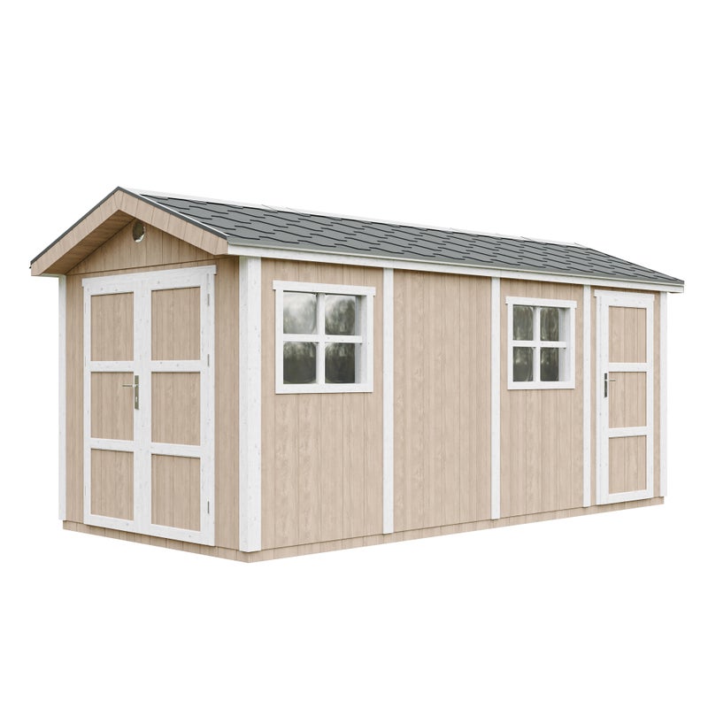 Domek ogrodowy najwyższej jakości 11,47 m² - wys. 252x250x530 cm - z podłogą i płytkami bitumicznymi - Timbela M915C-TERRA BROWN