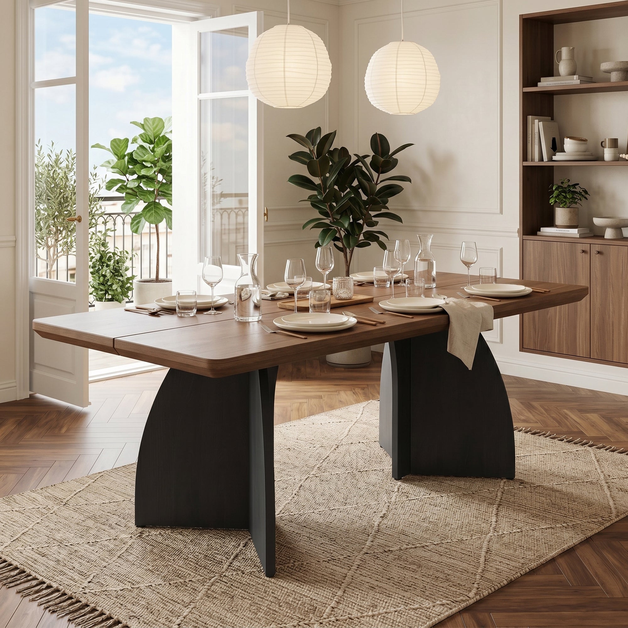 Stół jadalny o szerokości 160 cm, na 4-6 osób, z blatem o grubości 4 cm i nowoczesnym wzornictwem - MDF - 160 x 80 x 76 cm - Orzech