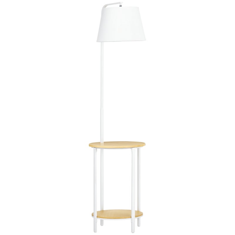Lampa stojąca, podłogowa z 2 półkami, włącznik nożny, 40 W, E27, kolor naturalny + biały