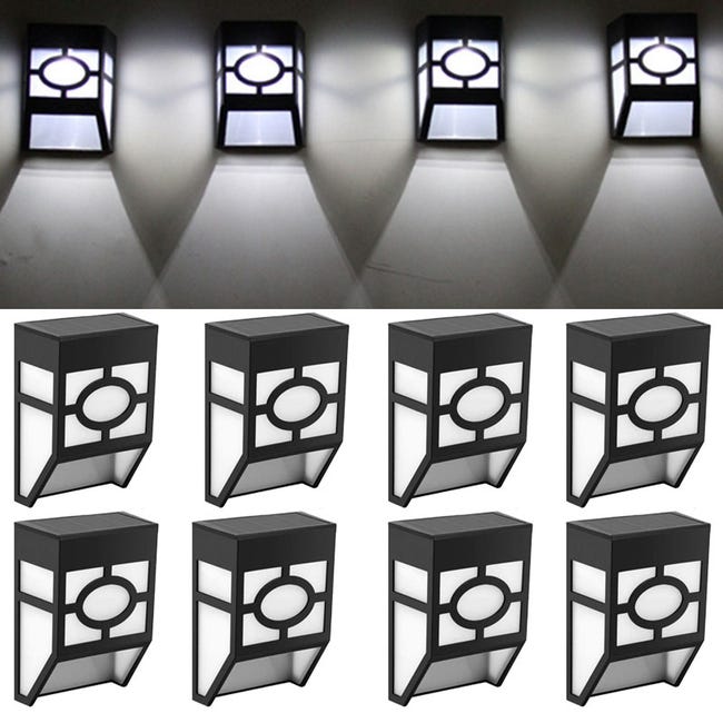 Zestaw 8 retro lamp ogrodowych LED, wodoodpornych i zasilanych energią słoneczną, do dekoracji ścian ogrodu, białe światło.