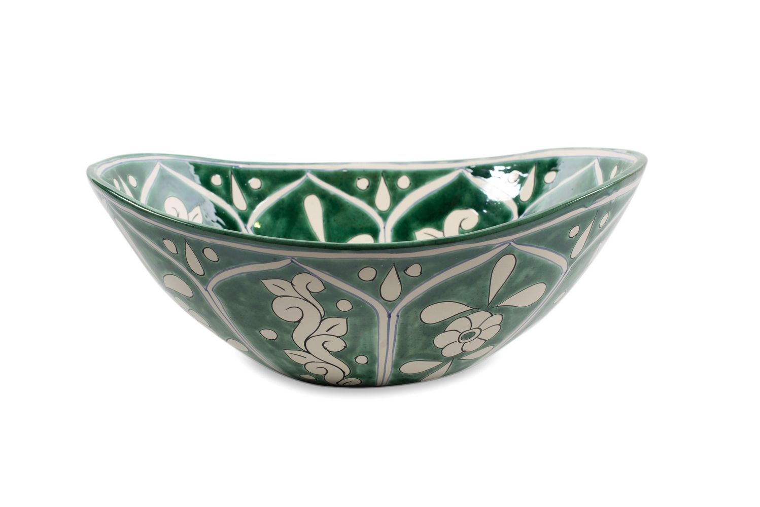 Meksykańska ceramiczna umywalka do montażu na blacie Baila – owalna umywalka wolnostojąca 46 x 38 x 15 cm | Umywalka Talavera z wzorami do łazienki
