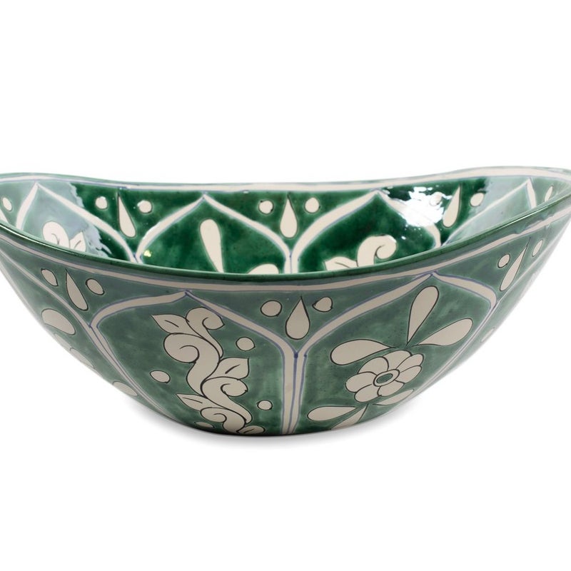 Meksykańska ceramiczna umywalka do montażu na blacie Baila – owalna umywalka wolnostojąca 46 x 38 x 15 cm | Umywalka Talavera z wzorami do łazienki