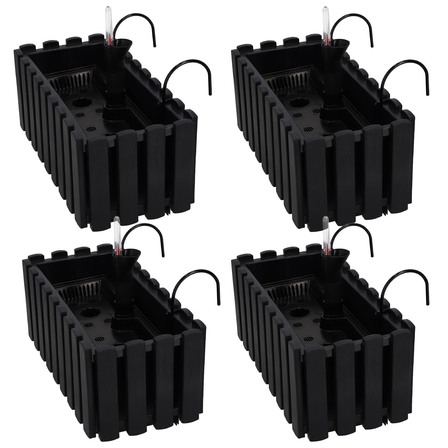 4 szt. Doniczka - Skrzynka Balkonowa - 38 x 18 x 16 cm - na Taras - z Hakami - System Nawadniania - Antracyt KOTARBAU