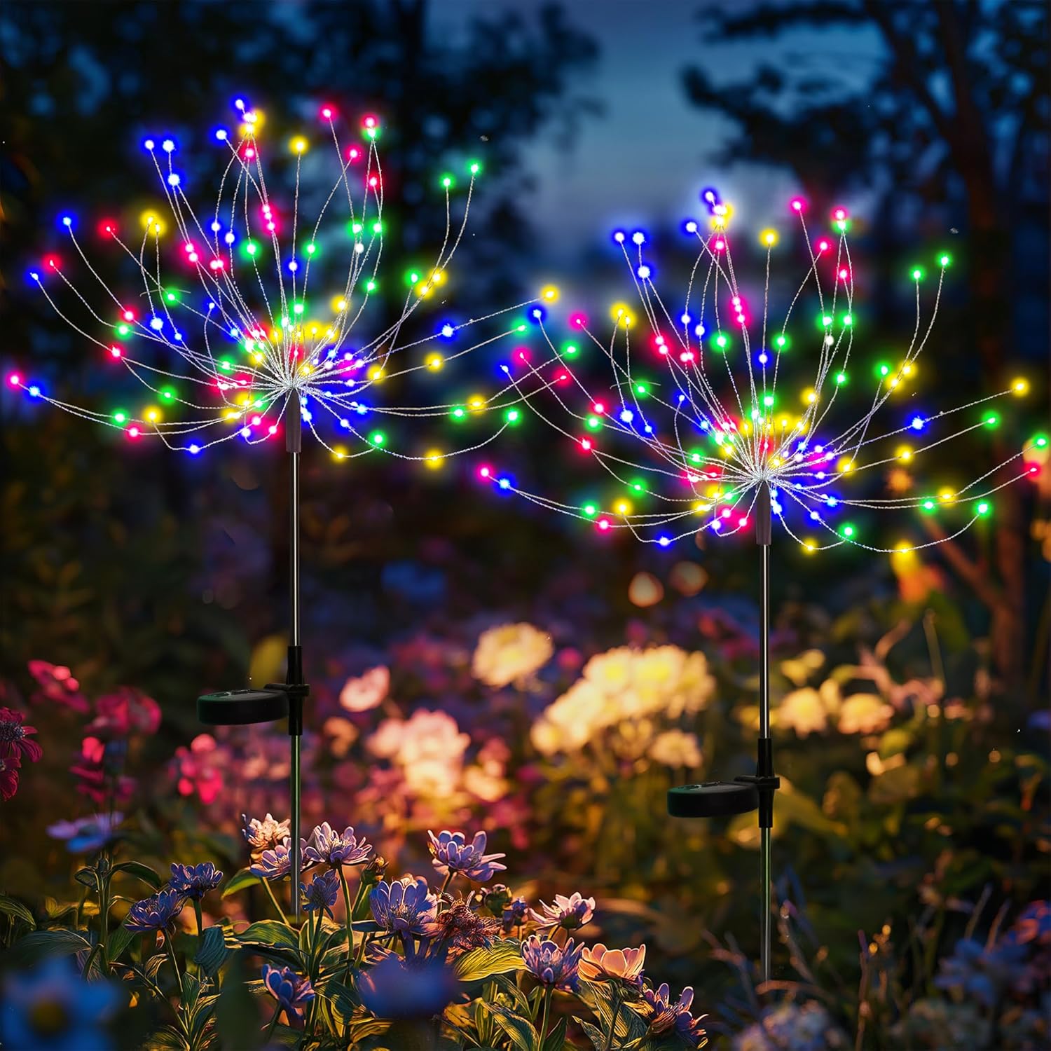 Zestaw 2 lamp solarnych do ogrodu, 120 lamp solarnych LED, wodoodporne lampy solarne w kształcie dmuchawców do ogrodu, na trawnik, na imprezę, pati