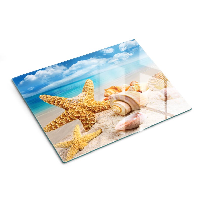 Deska do krojenia ze szkła hartowanego z grafiką - Rozgwiazda i Muszle - 30x40 - Tulup
