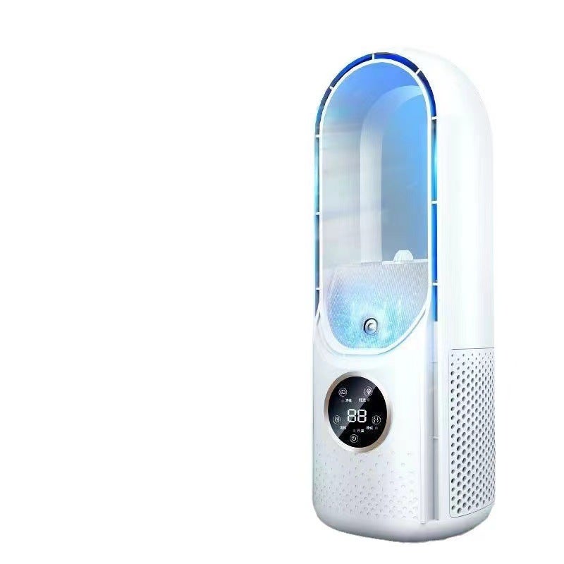 Bezłopatkowy wentylator stołowy 2 w 1 z lampką otoczenia, 6-stopniowa regulacja dotykowa, cichy timer USB