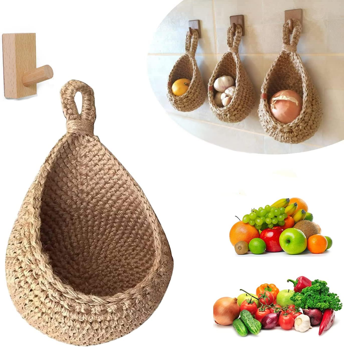 Kosz na owoce i warzywa wiszący na ścianie, kosz do przechowywania w kuchni (wysokość 20 cm, szerokość 19 cm)