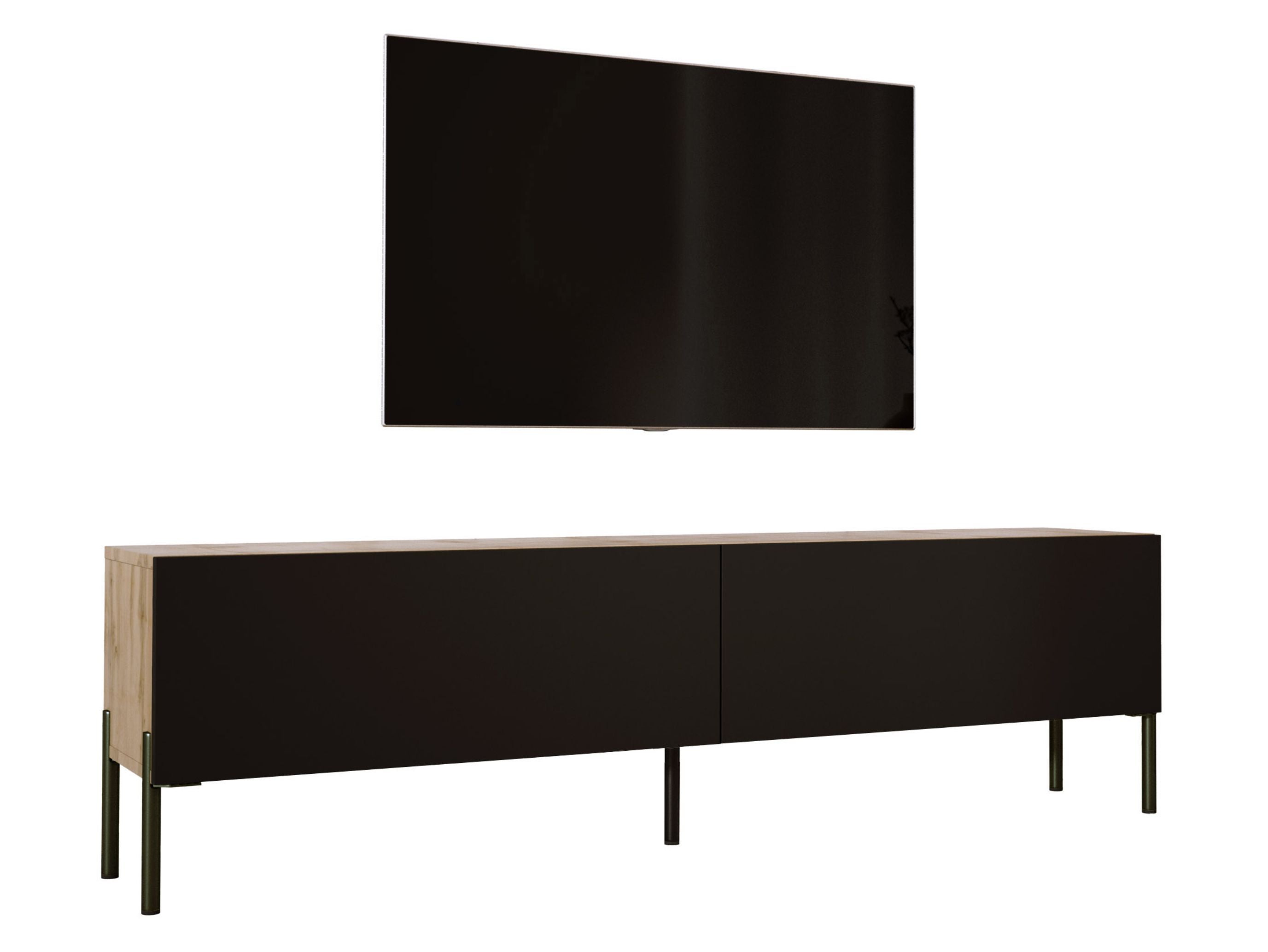 Szafka RTV: Dąb Wotan / Czarny Mat, nogi czarne, 170 x 52 x 32 cm