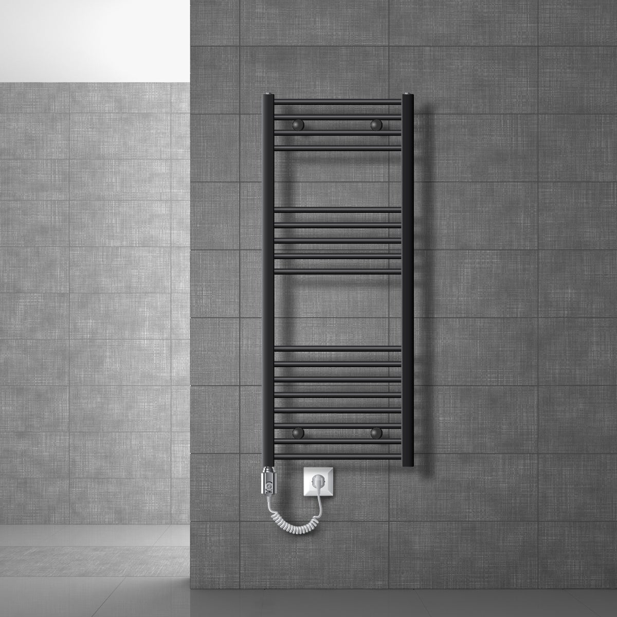 LuxeBath Elektryczny grzejnik lazienkowy Sahara 500x1200 mm Antracyt Zakrzywione podlaczenie boczne i pret grzejny 900W Termostat i wyswietlacz