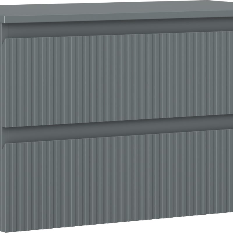 Mexen Rivel szafka łazienkowa podumywalkowa 80 cm z blatem, 2 szuflady, ryflowana , grafit mat - 91A20-08047-2-BFFC66