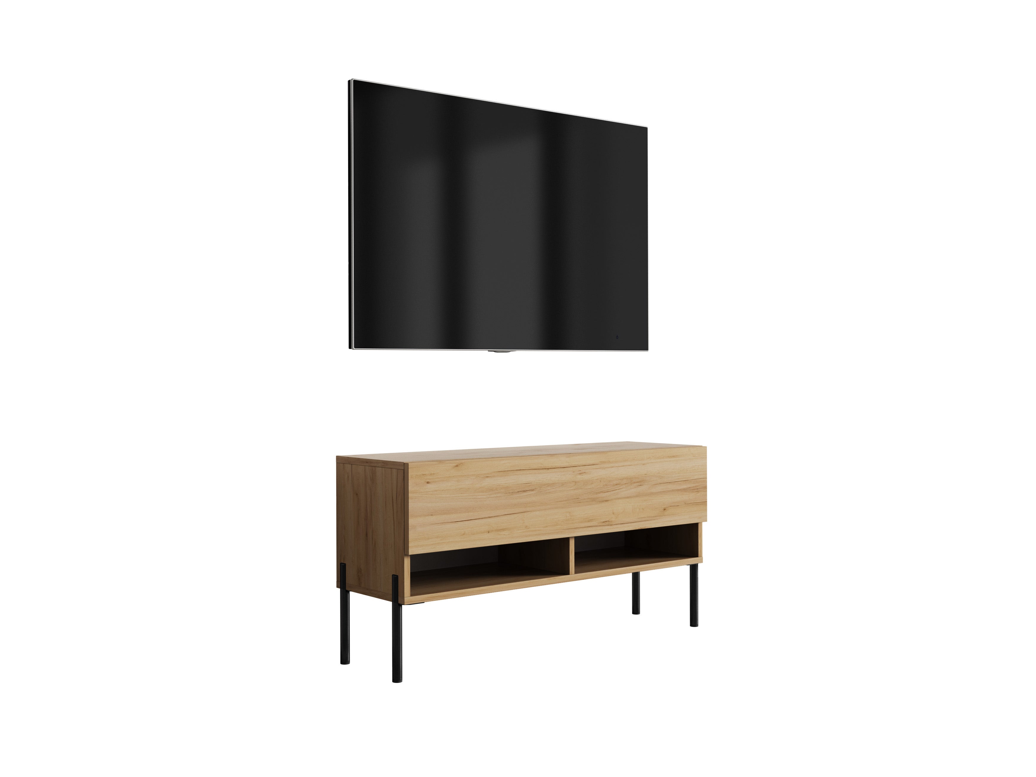 Szafka pod telewizor 100 cm Dąb Craft, nóżki proste czarne, 100 × 32 × 52 cm
