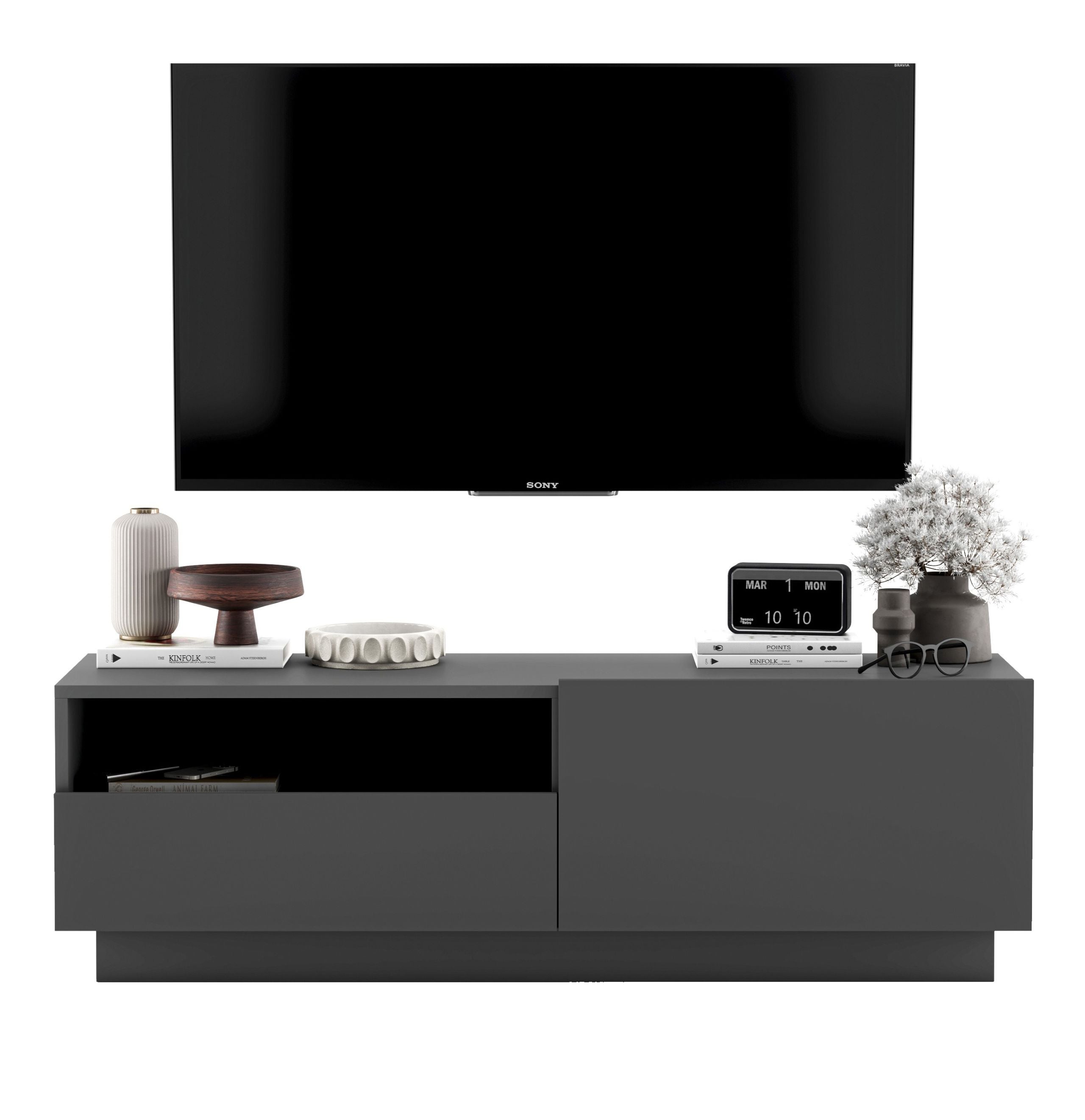 Szafka RTV Loft 120 cm grafit mat, komoda z szufladą pod telewizor do salonu