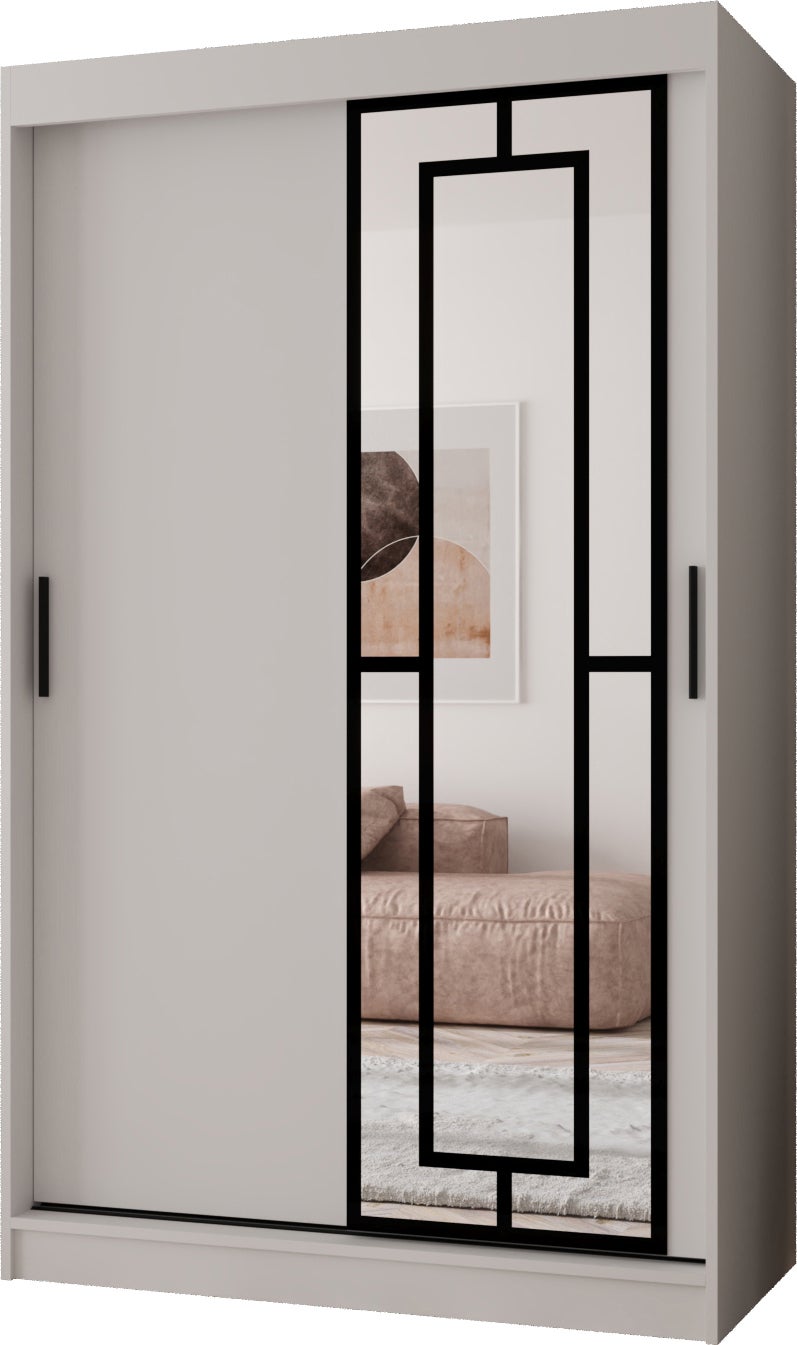 Szafa przesuwna z lustrem MODENA 120 x 62 x 200 biały + u. czarny