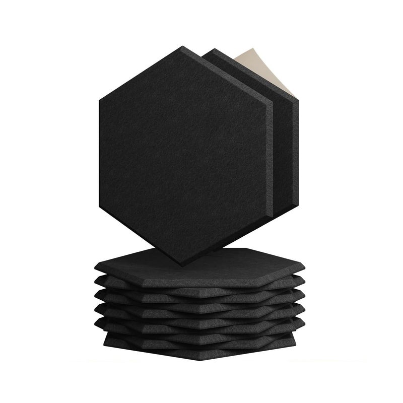 12 sztuk hexagonalnych paneli akustycznych z włókna poliestrowego, samoprzylepnych, dekoracyjnych, pochłaniających dźwięk, 26 x 30 x 15 x 0,9 cm, czar