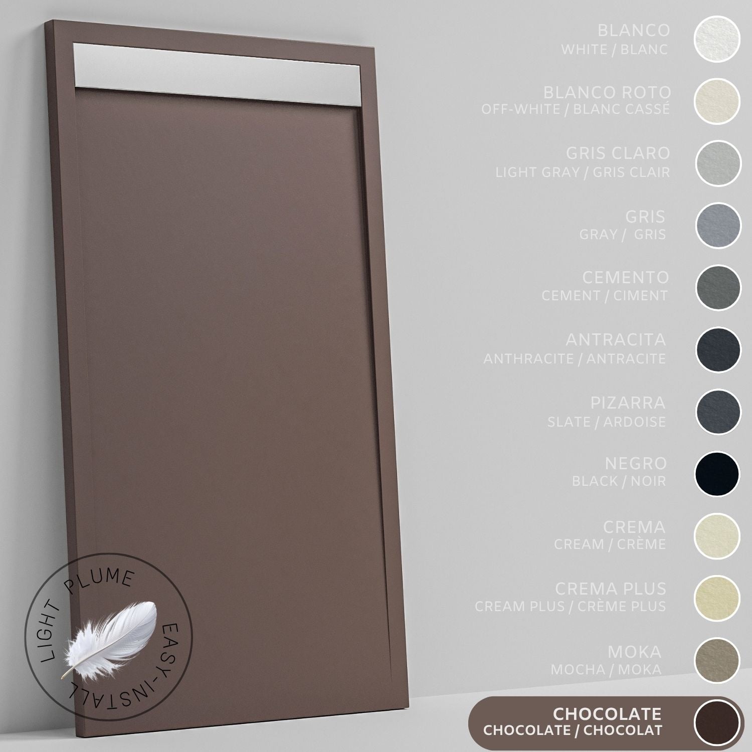 SOULHOME Lekki Brodzik z Żywicy tekstura Łupka – czekoladowy- 120x80- Niski 3cm– Ruszt INOX
