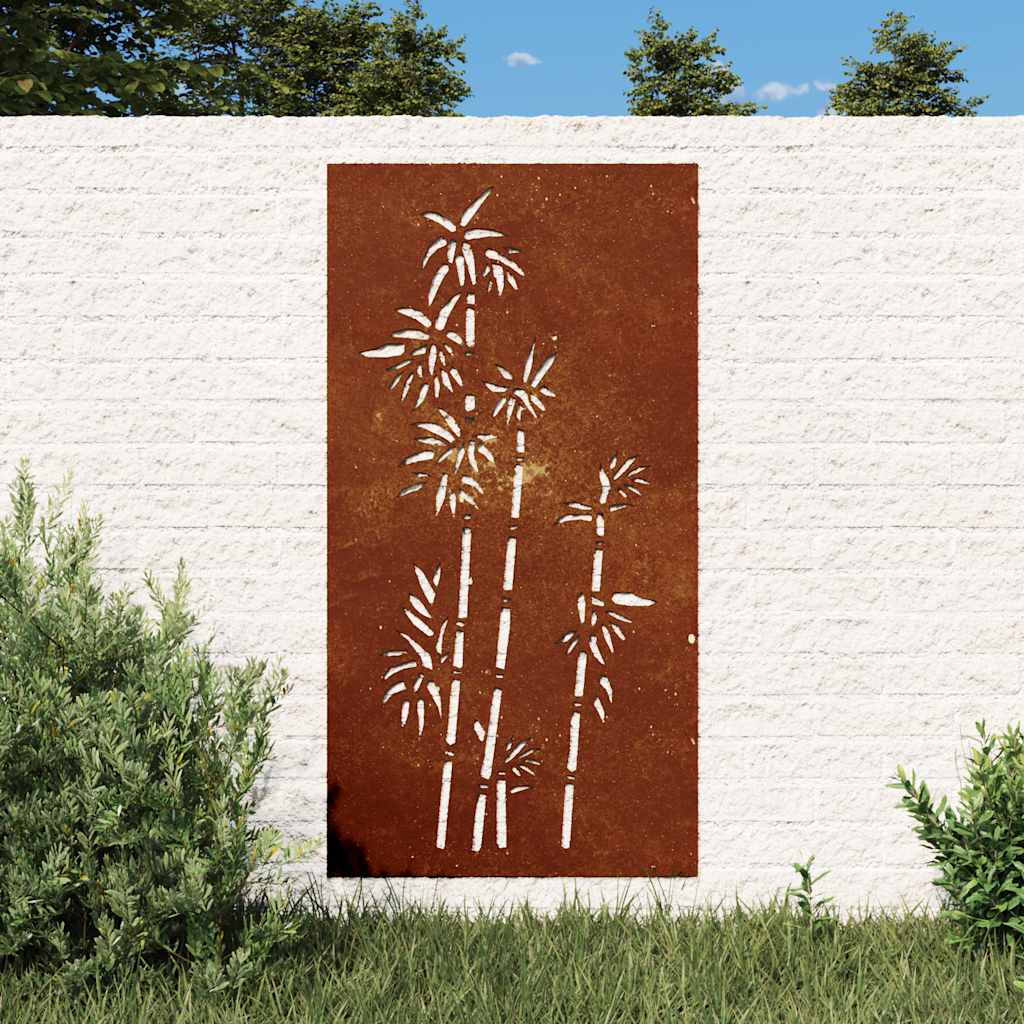 Ogrodowa dekoracja ścienna, 105x55 cm, stal kortenowska, bambus vidaXL