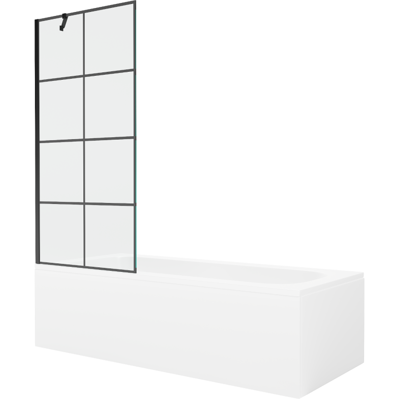 Mexen Vega wanna prostokątna 160 x 70 cm z obudową i parawanem 1-skrzydłowym 80 cm, czarny wzór - 550116070X9508007077