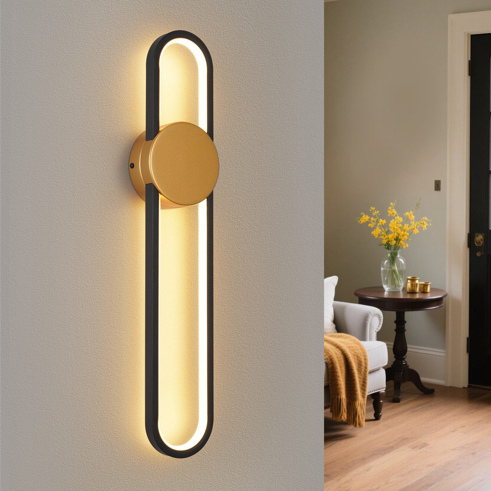 Kinkiet LED NETTLIFE – 12 W – lampa schodowa 60 cm – złoty – nowoczesny design – ciepła biel 3000 K – minimalistyczne oświetlenie ścienne