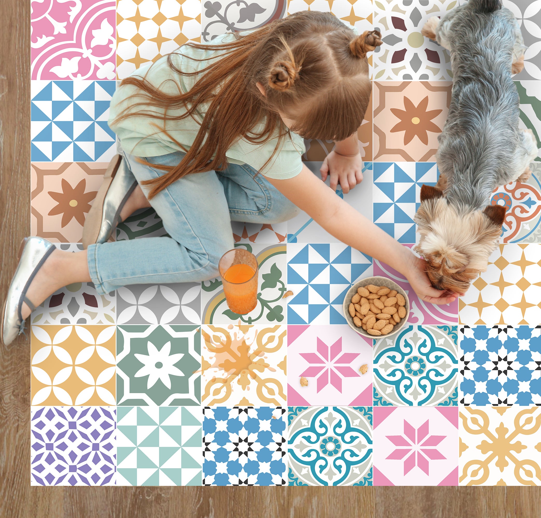 Dywan winylowy Collage joy 200x266 cm - Antypoślizgowy PVC, winyl do kuchni lub salonu, zmywalny, wodoodporny, styl wodny