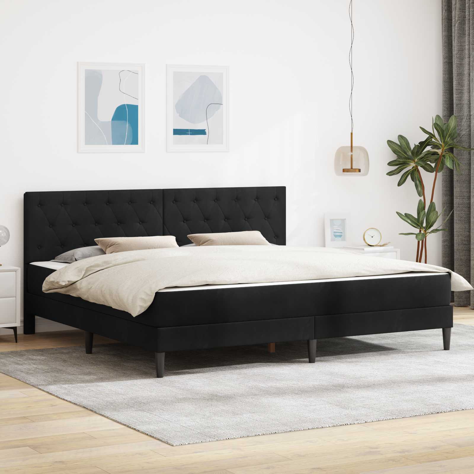 Rama łóżka z materacem Z zagłówkiem Czarny 180 x 200 cm Aksamit vidaXL