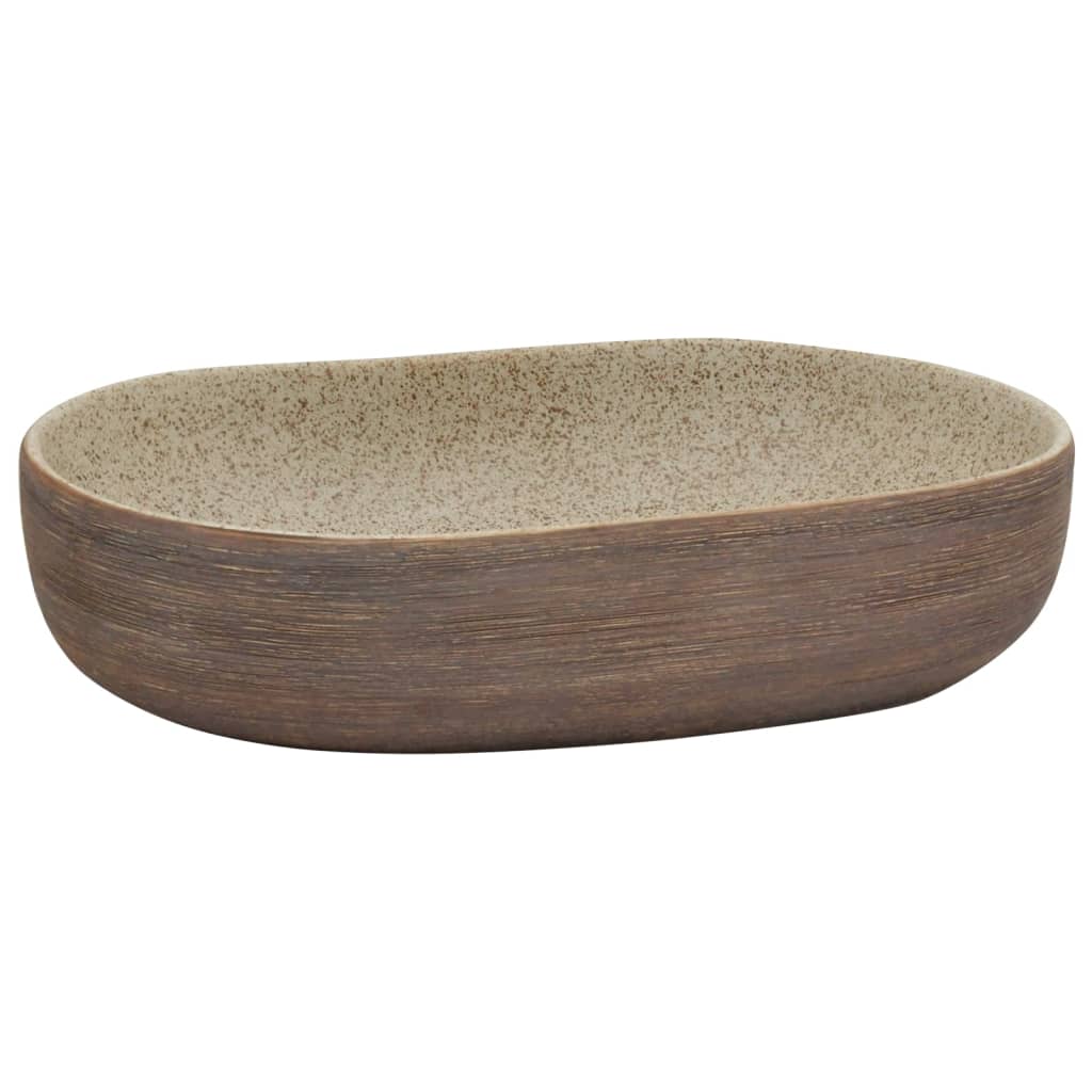 Umywalka Nablatowa Ceramiczna Owalna Beżowo-Brązowa do Łazienki