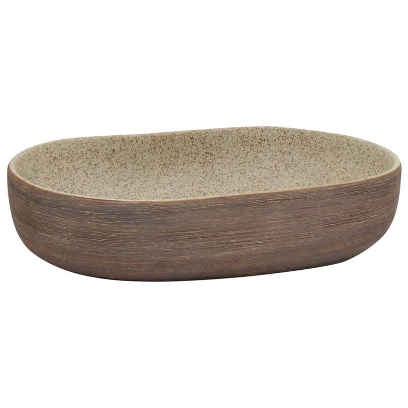 Umywalka Nablatowa Ceramiczna Owalna Beżowo-Brązowa do Łazienki