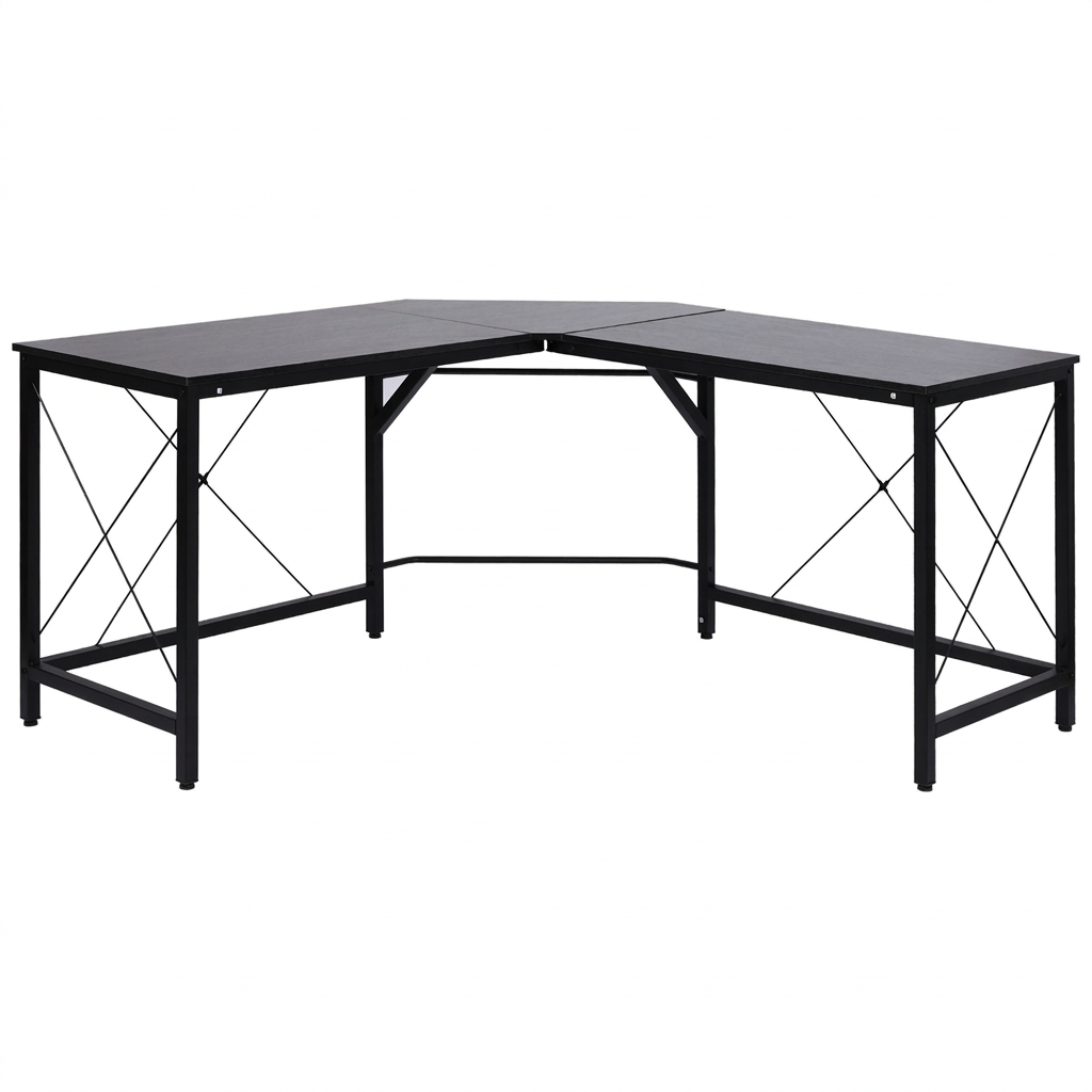 Biurko narożne w kształcie litery L czarne 150x150 cm, stół komputerowy z MDF i stali, biurko gamingowe do pracy zdalnej i pokoju