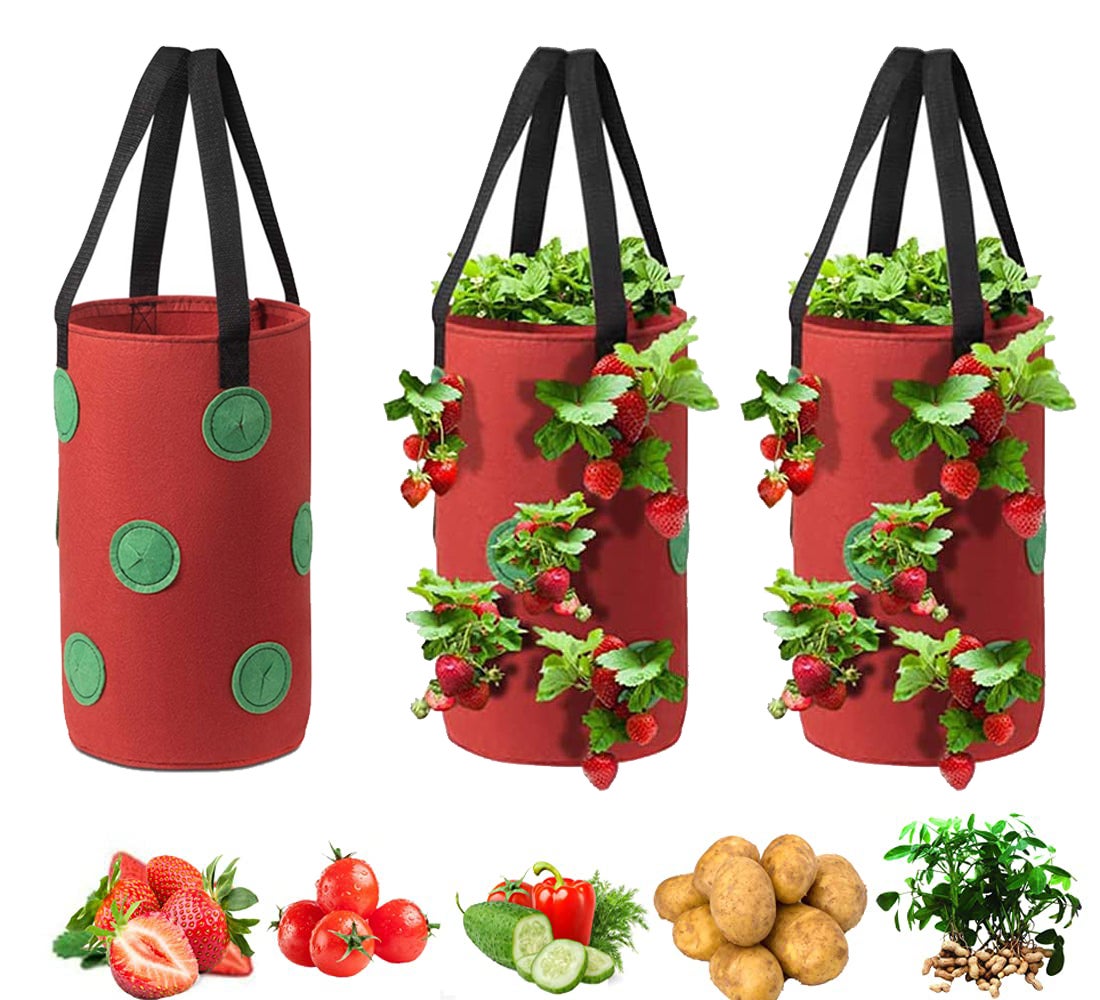 Worki do uprawy pomidorów i truskawek, donica wisząca do góry nogami, worek do uprawy warzyw ogrodowych z 12 otworami do uprawy, 20x35cm, 3 sztuki