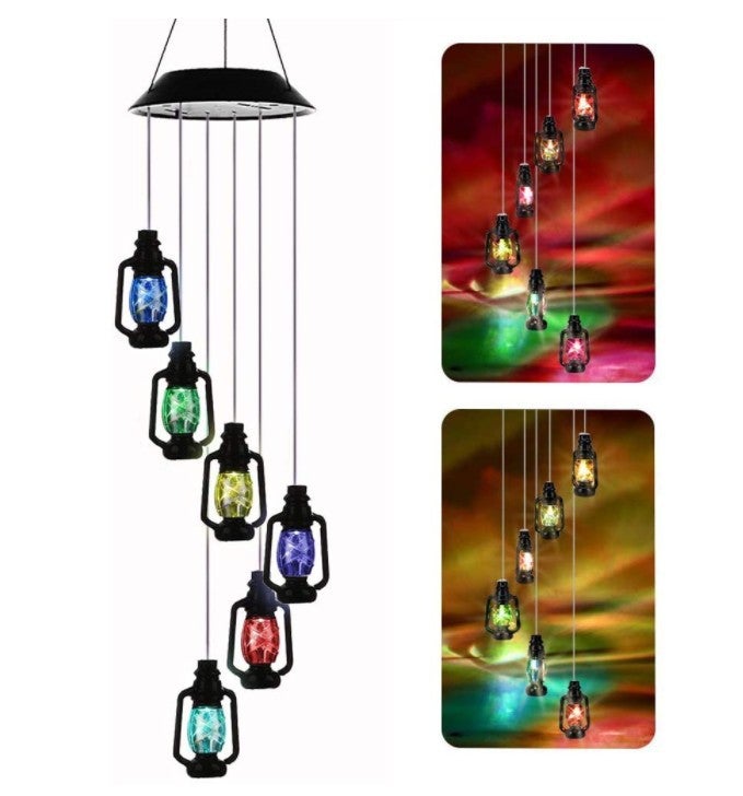Solarny dzwonek wietrzny, obrotowe światło LED w kształcie spirali, wodoodporna latarnia naftowa w stylu retro do dekoracji ogrodu i werandy, kolorowa