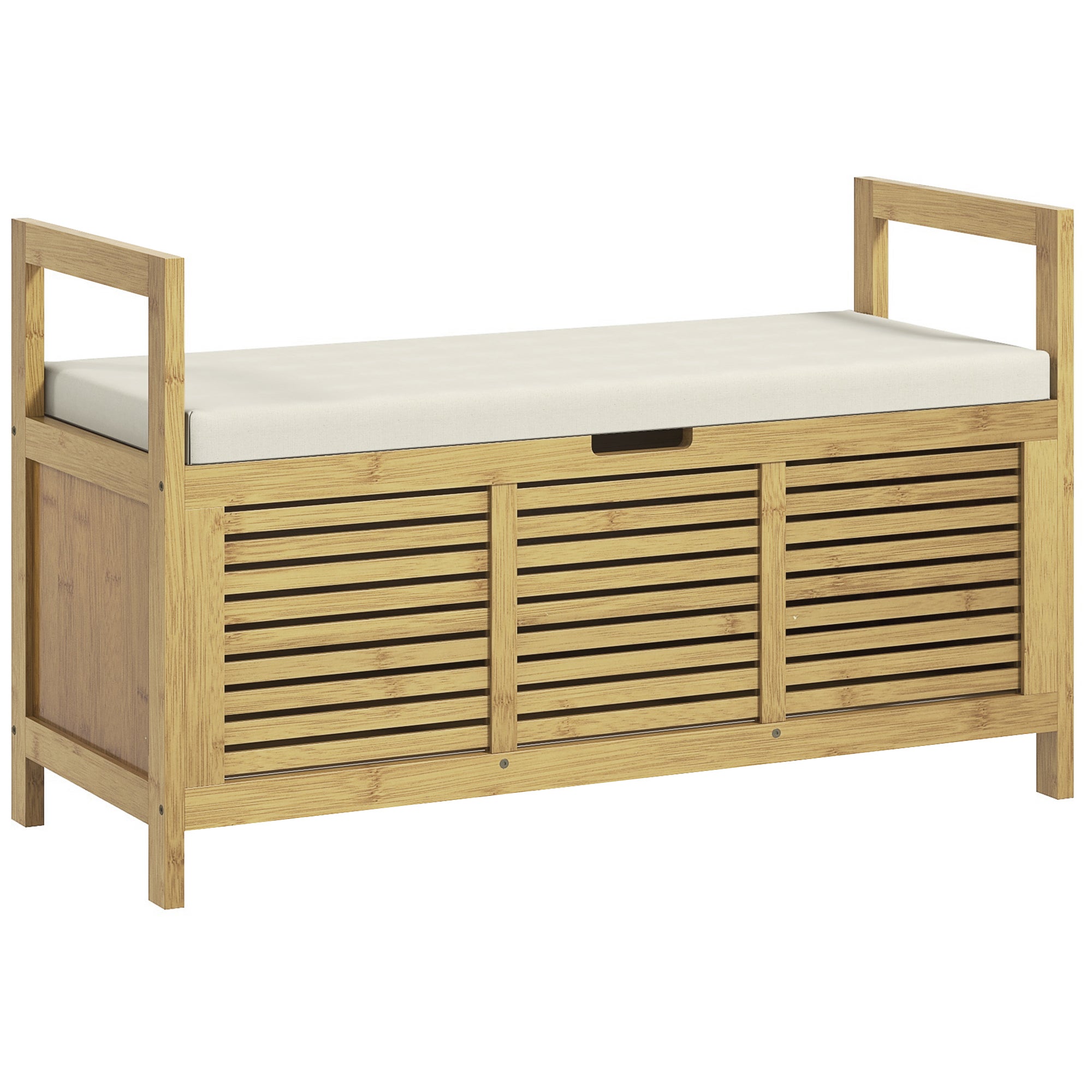 Półka na buty z miejscem do przechowywania, ławka na buty, miękkie siedzisko, bambus, 100x40x60 cm