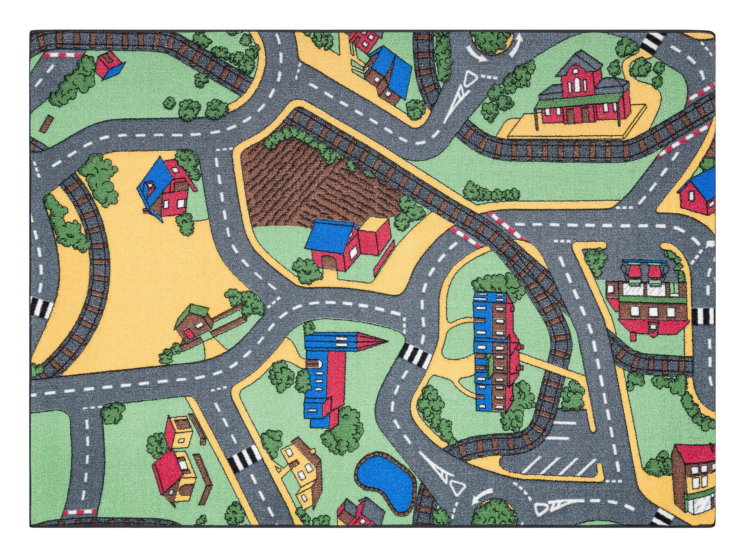 DYWAN REBEL ROADS Playtime 95 Miasteczko, dla dzieci antypoślizgowy - szary / zielony 95x200 cm