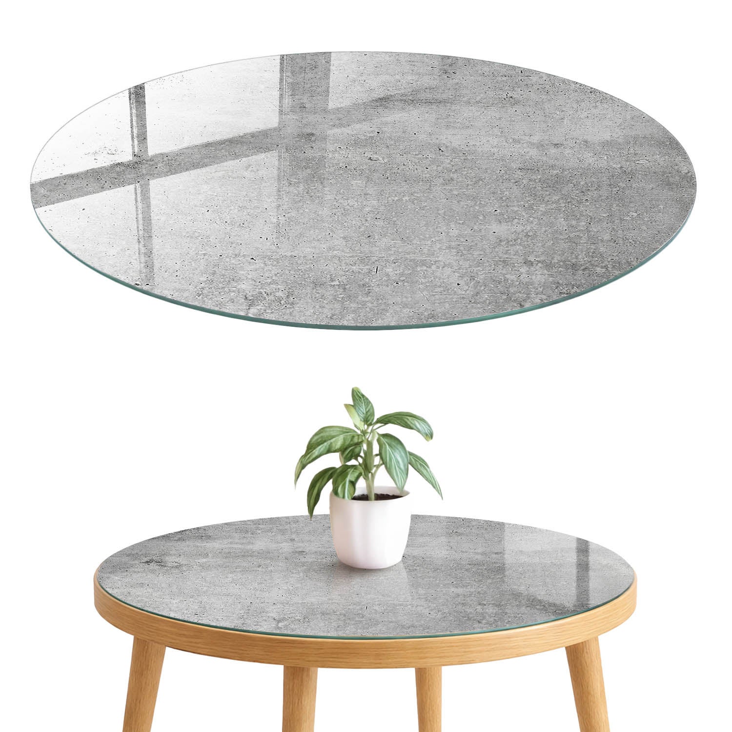 Dekoracyjny blat szklany 4 mm z printem - na stół, szafkę, komodę i stolik fi50 cm Beton industrialny