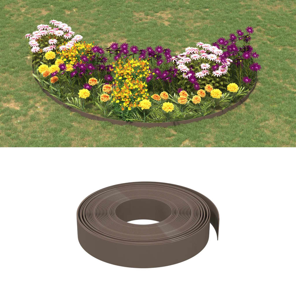 Obrzeża ogrodowe, 4 szt., brązowe, 10 m, 10 cm, polietylen vidaXL
