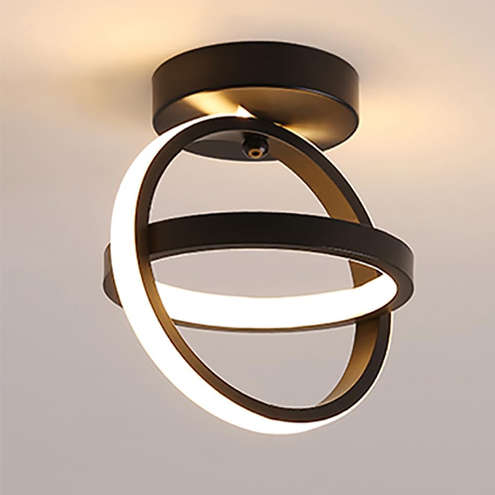 Nowoczesna lampa sufitowa LED – Kreatywny design z podwójnym pierścieniem – Czarna, odpowiednia do korytarzy, salonów, sypialni, kuchni i biur (świat