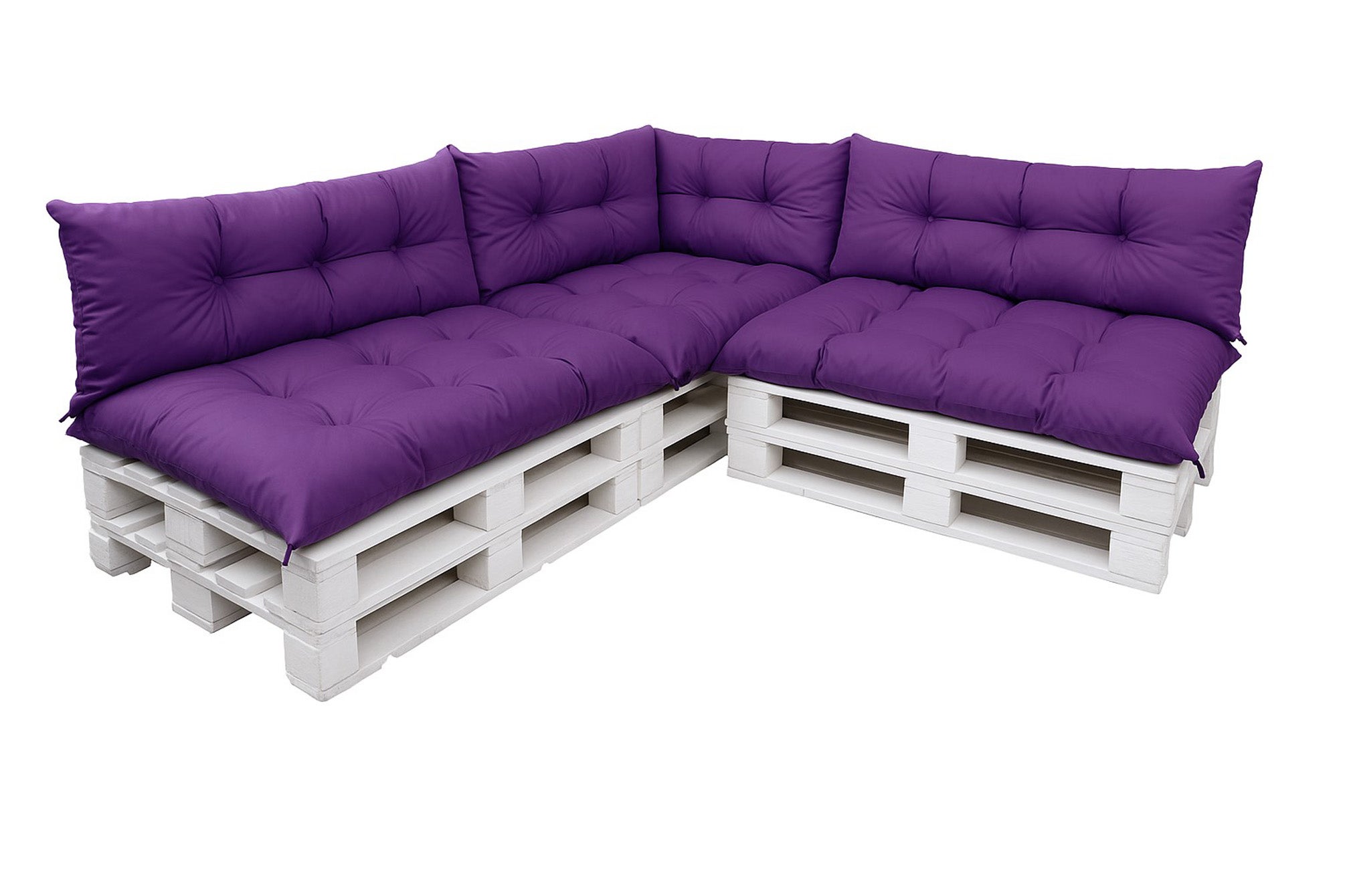 Komplet poduszek ogrodowych na palety 3x120x50cm 3x120x40cm + 60x40cm, wygodne poduszki na meble z palet fioletowe