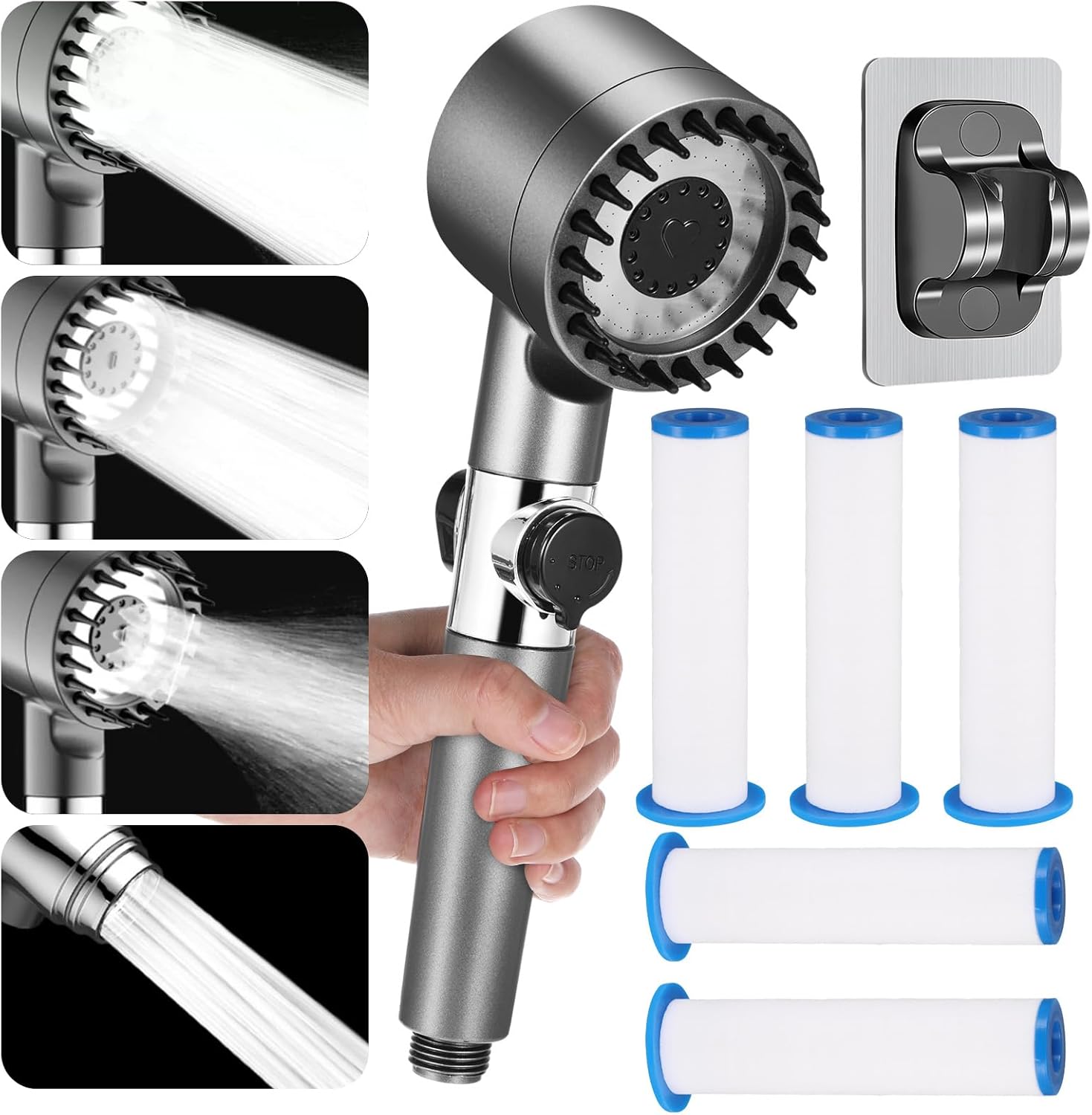 Głowica prysznicowa, głowica prysznicowa wysokociśnieniowa z 3 rodzajami strumienia, głowica prysznicowa oszczędzająca wodę i zapobiegająca os