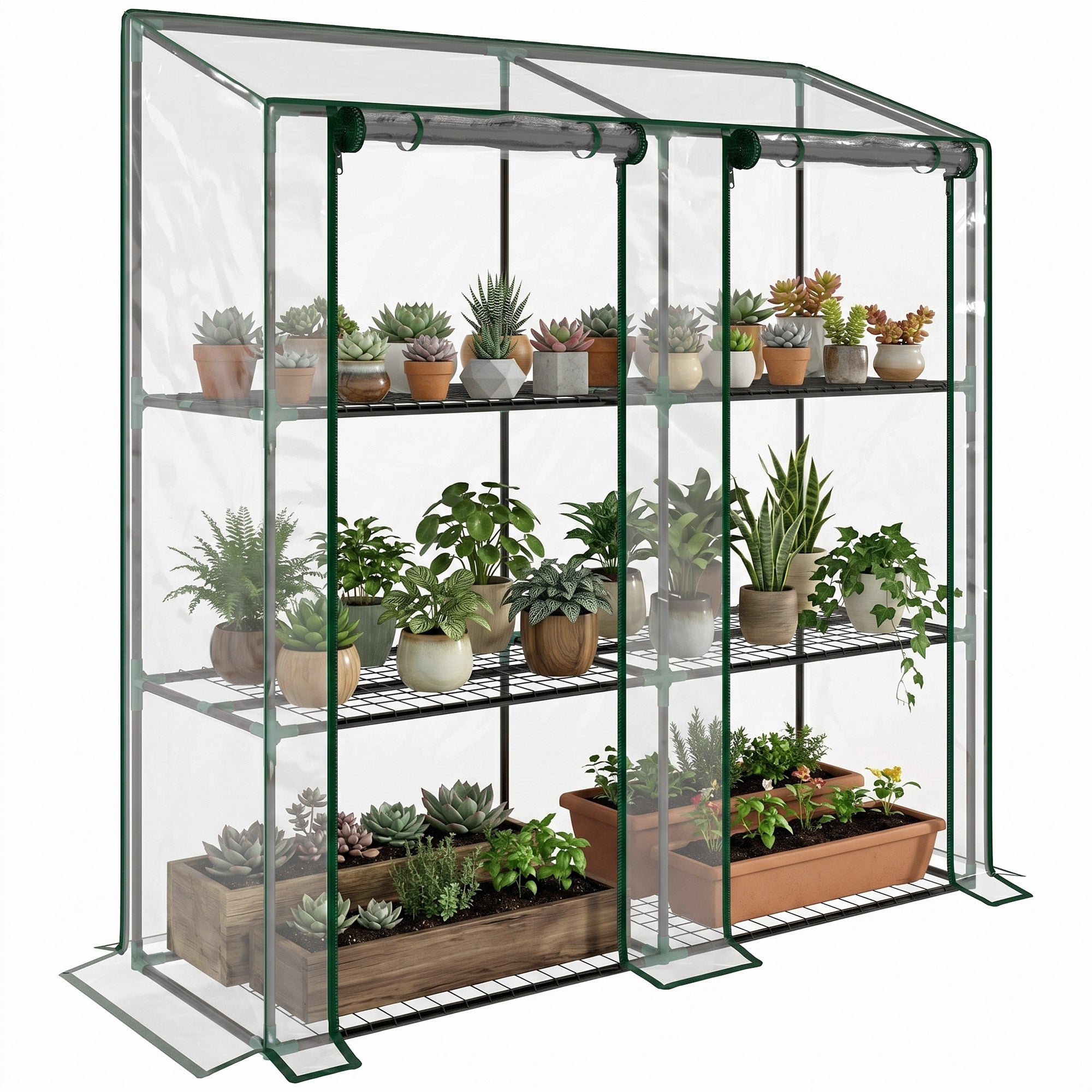 Miniaturowa szklarnia dobudowywana o wymiarach 46 x 143 cm z trzema półkami wewnętrznymi