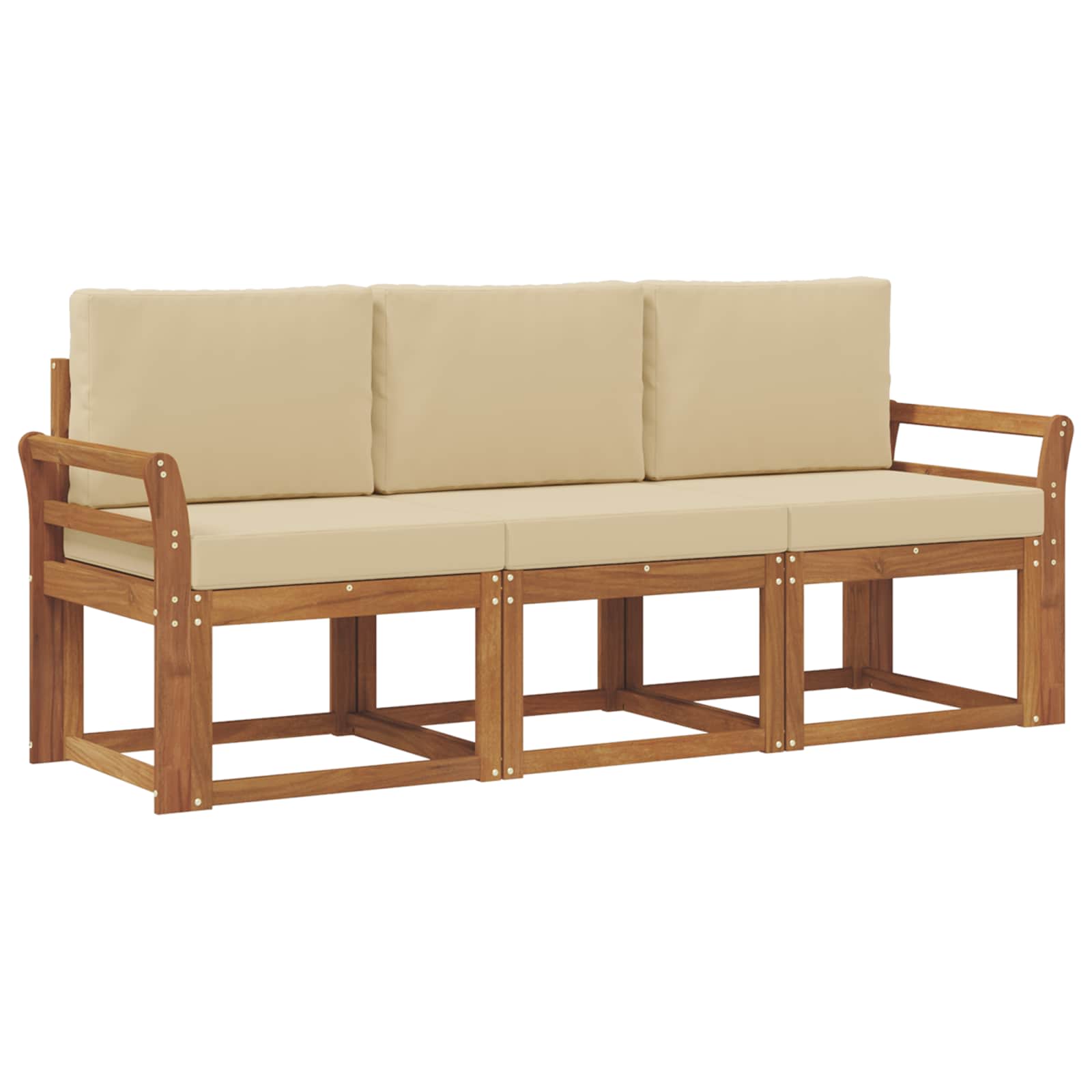 Sofa Ogrodowa Modułowa 3-Osobowa Drewniana z Beżowymi Poduszkami na Taras