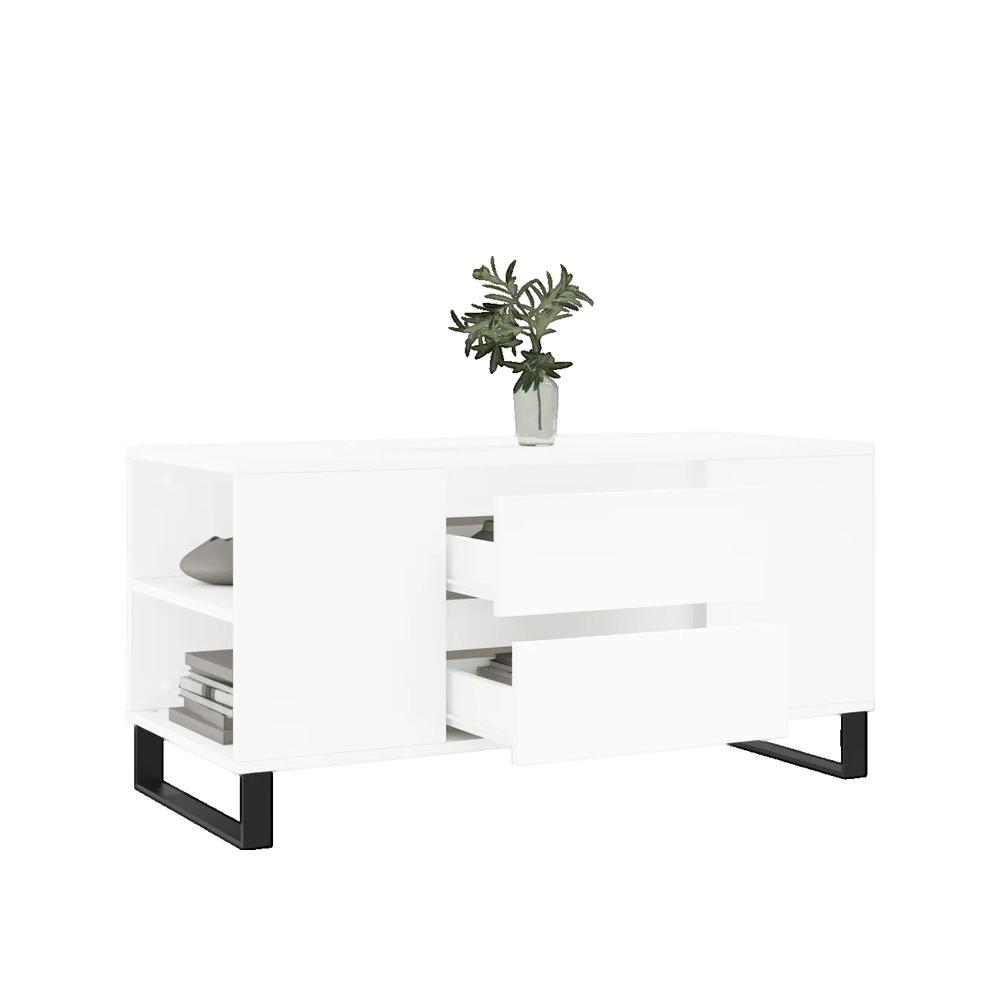 Stolik Vidaxl Z Drewna Inżynieryjnego Biały 102x44,5x50 cm 2 Szuflady 4 Przedziały