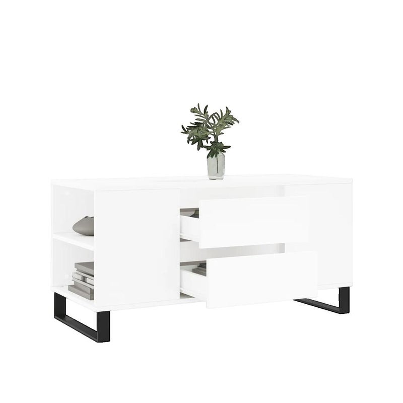 Stolik Vidaxl Z Drewna Inżynieryjnego Biały 102x44,5x50 cm 2 Szuflady 4 Przedziały